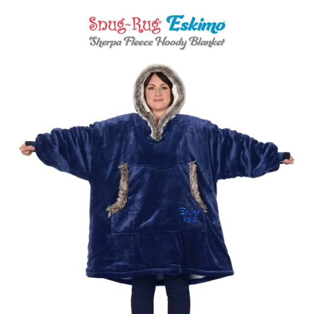 Snug-Rug Eskimo Hoodie Blanket Navy Blue