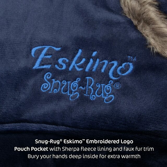 Snug-Rug Eskimo Hoodie Blanket Navy Blue Logo