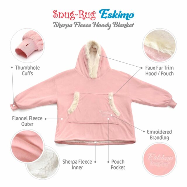 Snug-Rug Eskimo Hoodie Blanket Pink Quartz Diagram